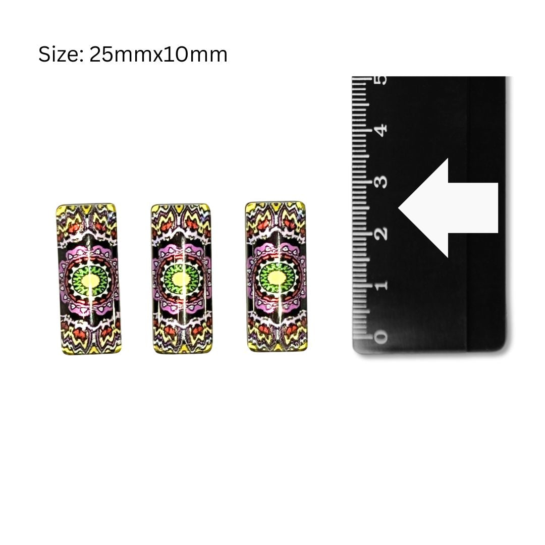 Glass Domed Inserts Rectangles (C)- Set of 3 (25x10mm)