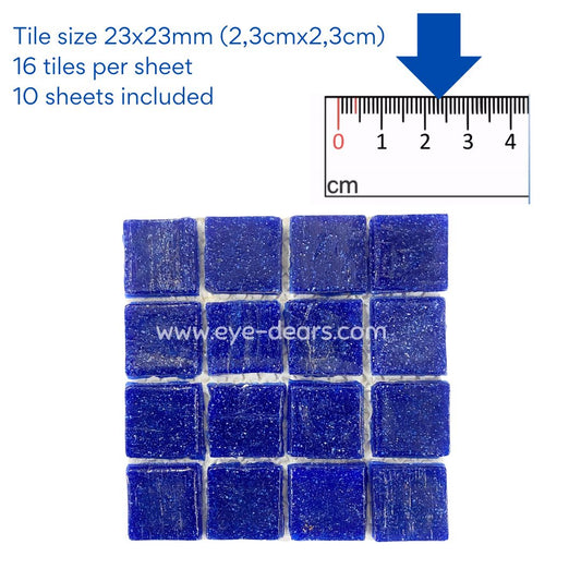Mosaic Tiles - 10 x sheets of Deep Blue Matt Finish Glass 23x23mm (small tiles for crafting)