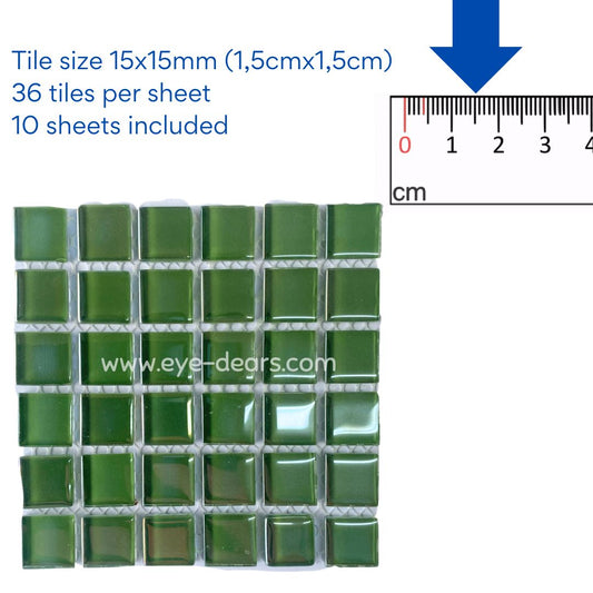 Mosaic Tiles -  Sheet Forest Green Pearl 15x15mm