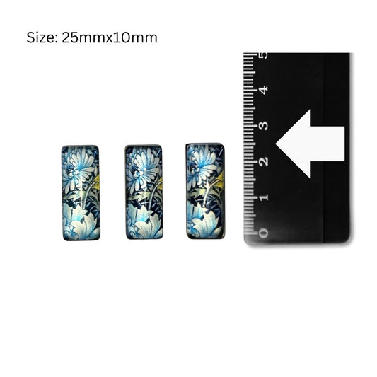 Glass Domed Inserts Rectangles (D)- Set of 3 (25x10mm)