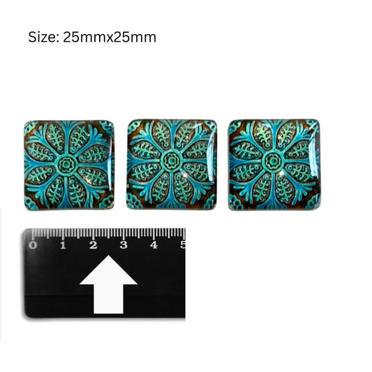 Glass Domed Inserts (D)Turquoise - Set of 3 (25x25mm)