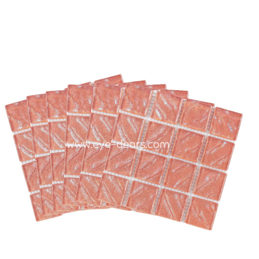 Mosaic Tiles - 10 x sheets of Pearlescent Pink Metallic Ripple 23x23mm