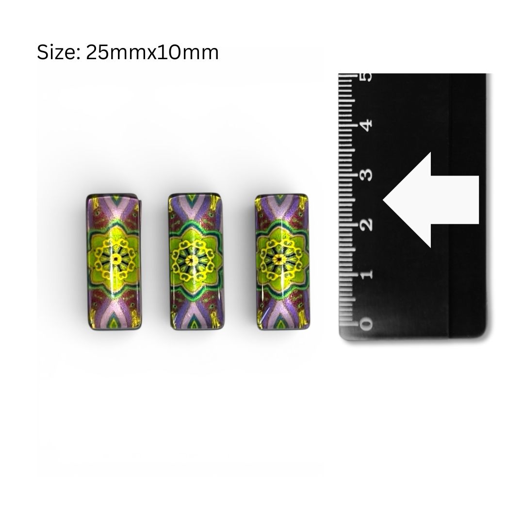 Glass Domed Inserts Rectangles (E)- Set of 3 (25x10mm)