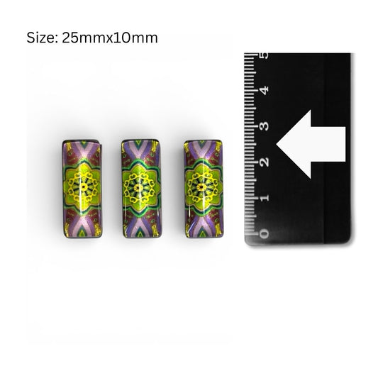 Glass Domed Inserts Rectangles (E)- Set of 3 (25x10mm)