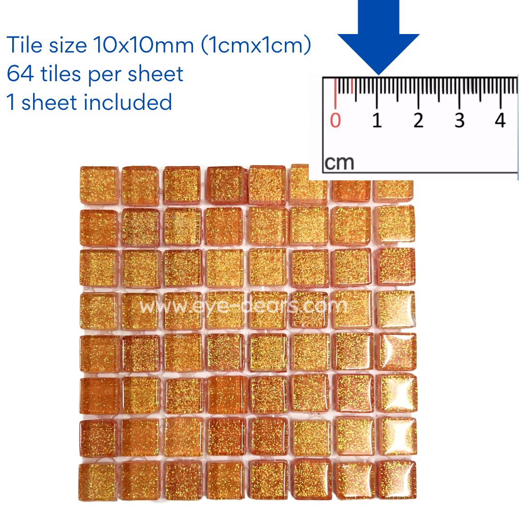 Mosaic Tiles - 10 x Craft Size Sheets of Orange Glitter (10x10mm)