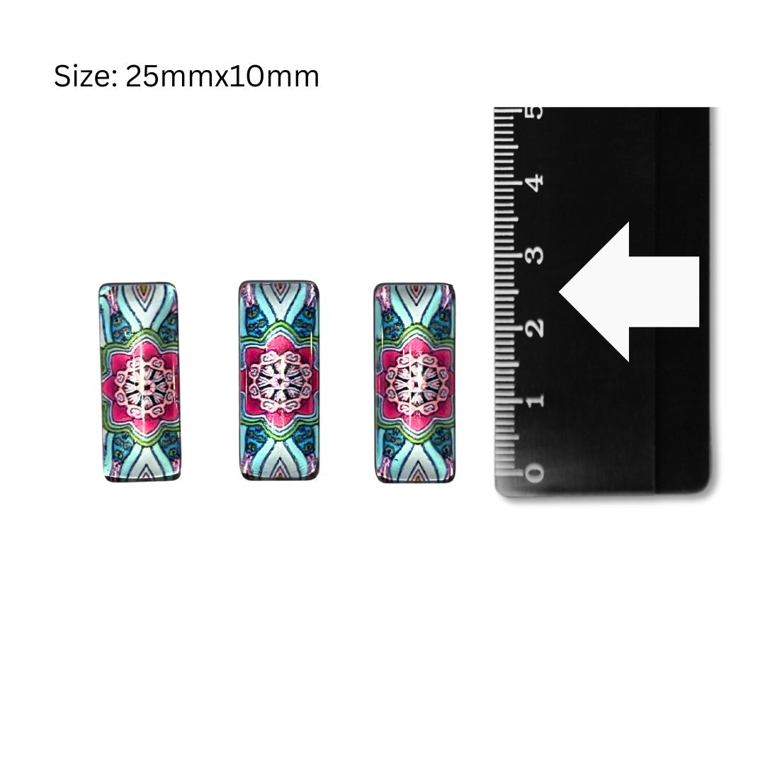 Glass Domed Inserts Rectangles (F)- Set of 3 (25x10mm)