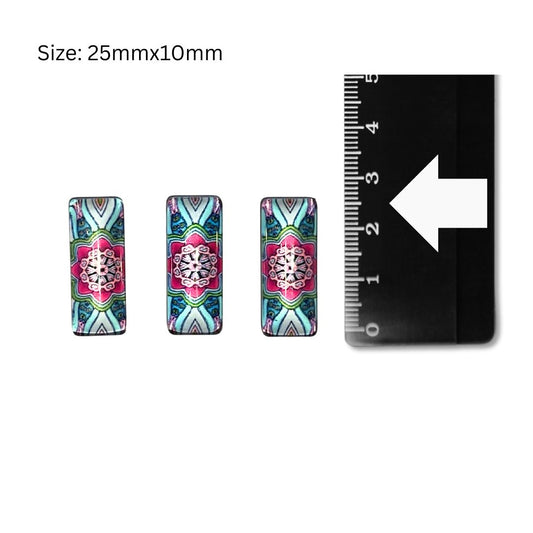 Glass Domed Inserts Rectangles (F)- Set of 3 (25x10mm)