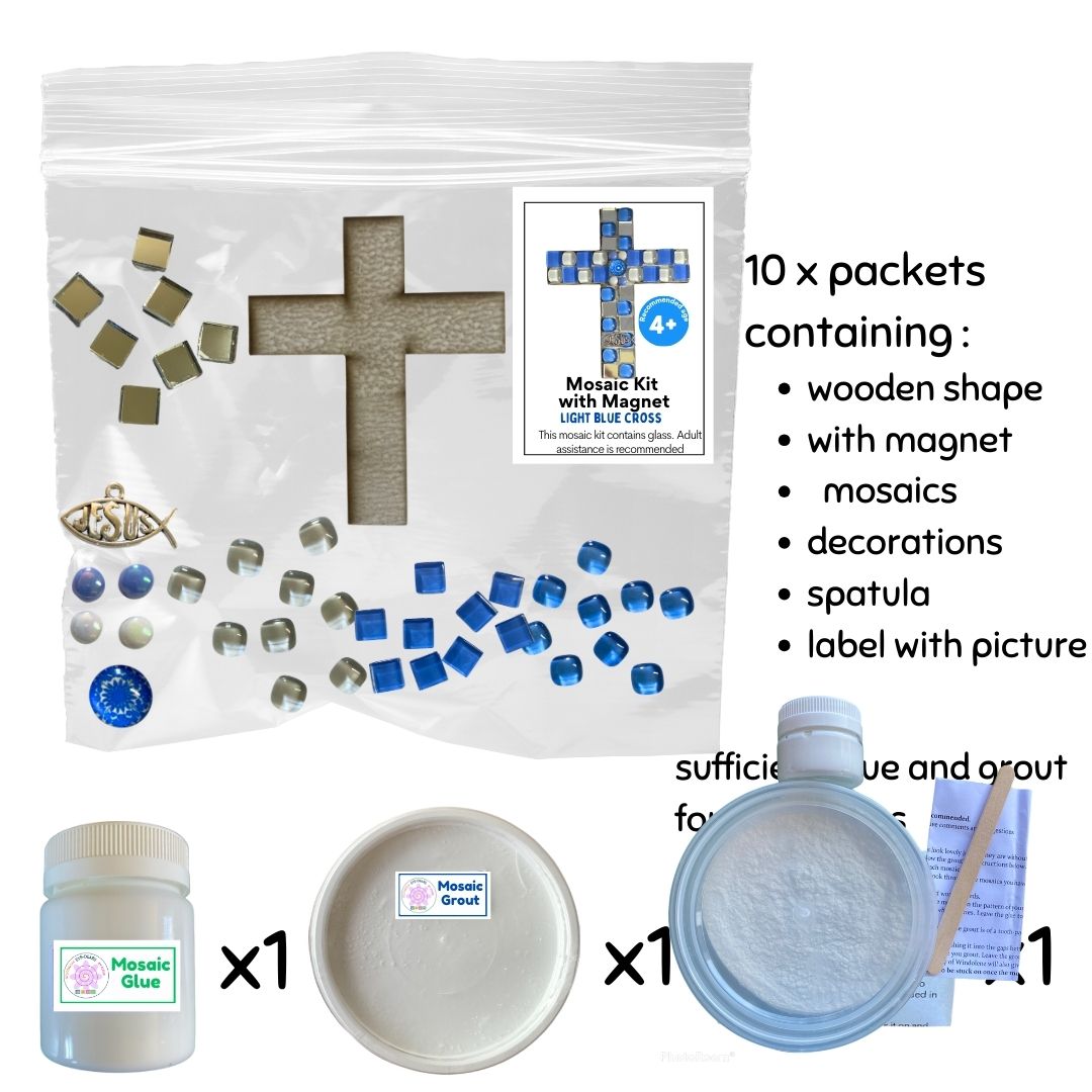 Mosaic Craft Kit with Magnet-Light Blue Cross (Small)