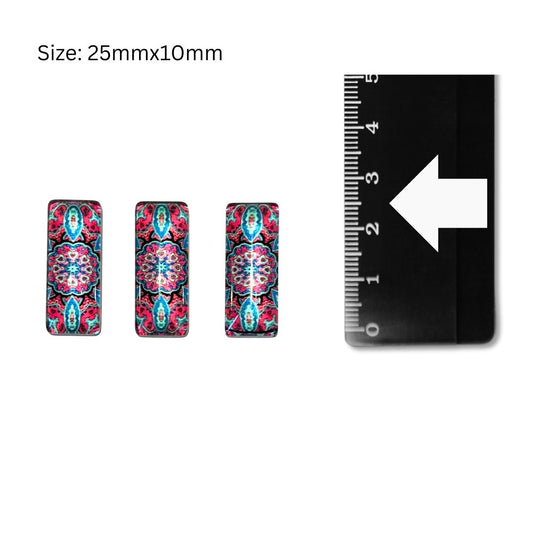 Glass Domed Inserts Rectangles (G)- Set of 3 (25x10mm)