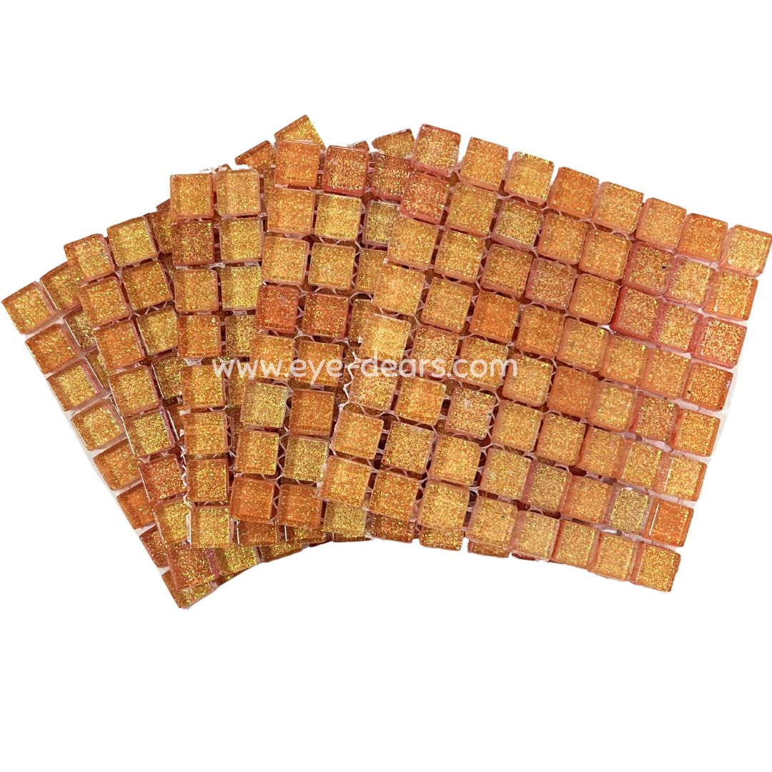 Mosaic Tiles - 10 x Craft Size Sheets of Orange Glitter (10x10mm)