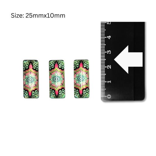Glass Domed Inserts Rectangles (H)- Set of 3 (25x10mm)