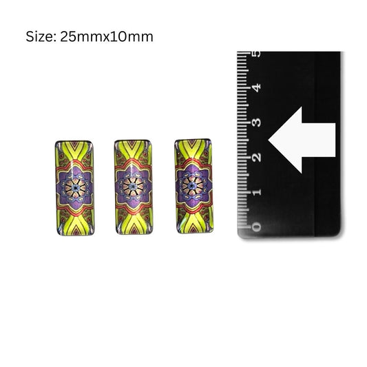 Glass Domed Inserts Rectangles (I)- Set of 3 (25x10mm)