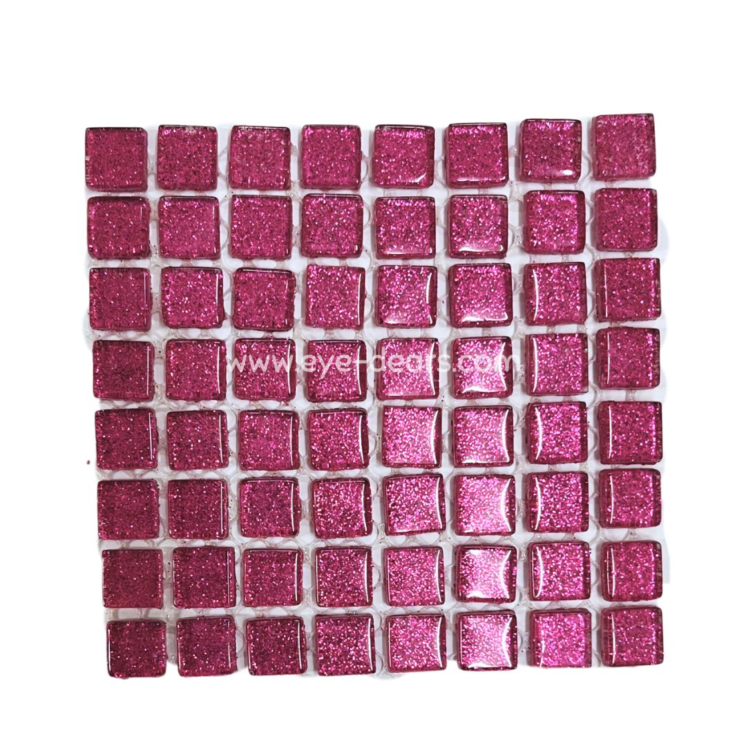 Mosaic Tiles - 10 x Craft Size Sheets of Fuchsia Pink Glitter (10x10mm)