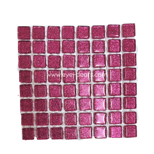 Mosaic Tiles - 10 x Craft Size Sheets of Fuchsia Pink Glitter (10x10mm)
