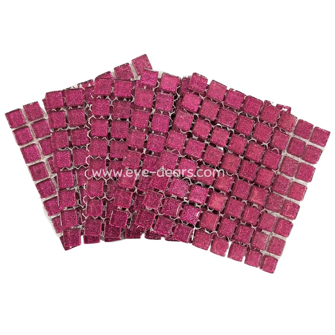 Mosaic Tiles - 10 x Craft Size Sheets of Fuchsia Pink Glitter (10x10mm)
