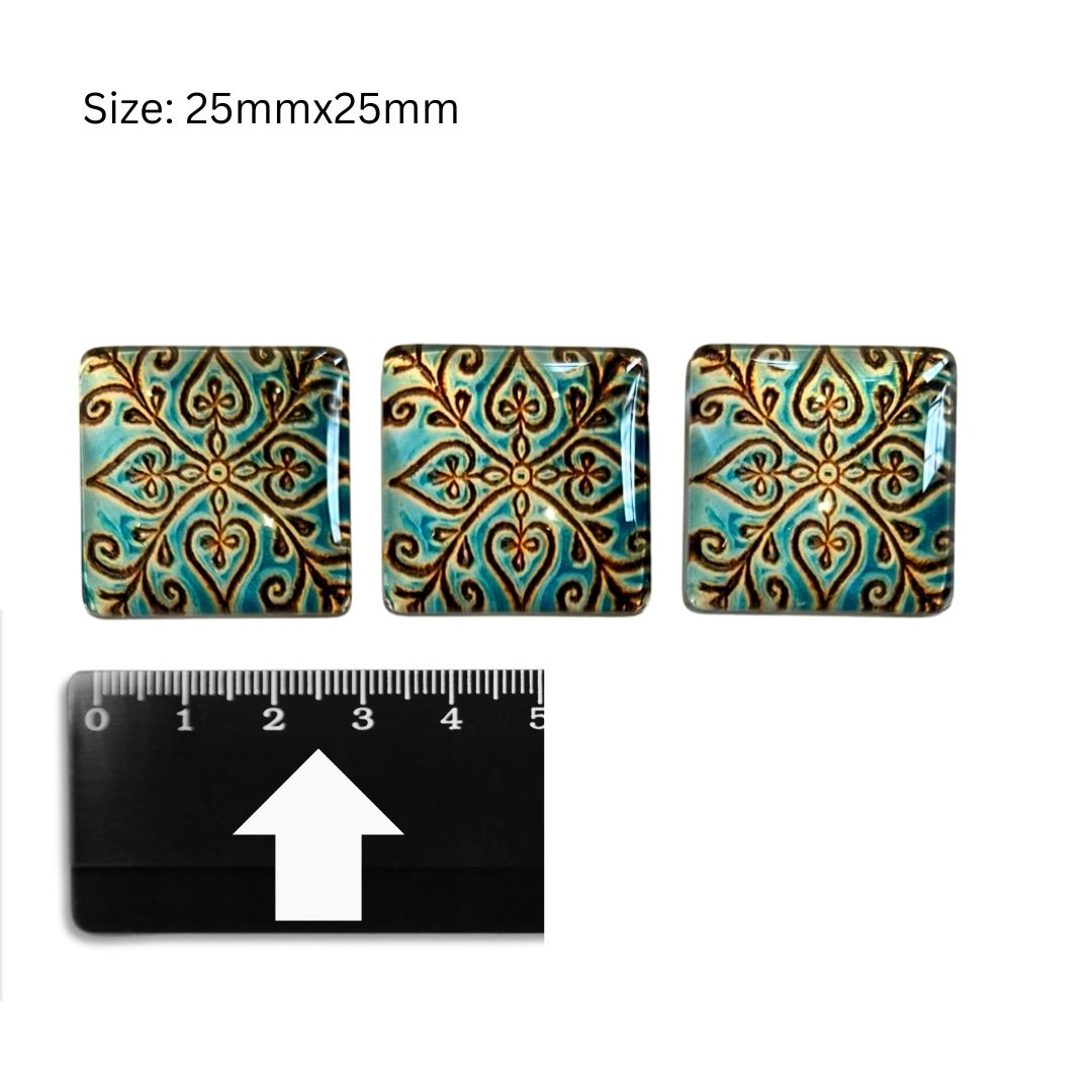 Glass Domed Inserts (E)Turquoise - Set of 3 (25x25mm)