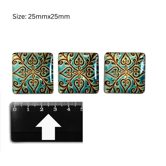 Glass Domed Inserts (E)Turquoise - Set of 3 (25x25mm)