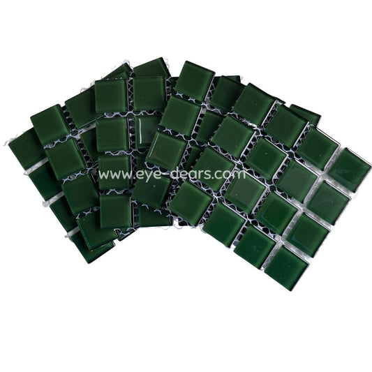 Mosaic Tiles - 10 x Craft Size Sheets of British Racing Green Glass 25x25mm