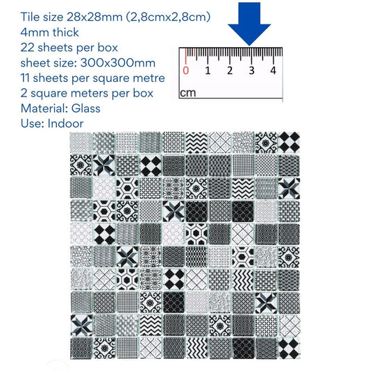 Decor Tiles - Black Patterned Glass 23mm