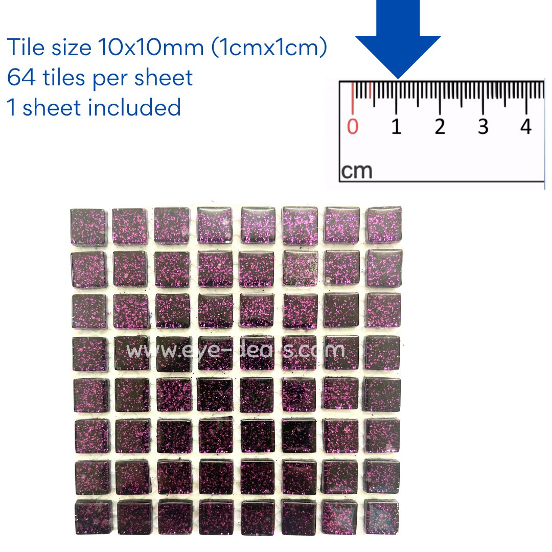 Mosaic Tiles- Single Craft Size Sheet Purple Glitter (10x10mm)