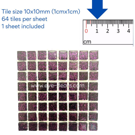 Mosaic Tiles - 10 x Craft Size Sheets of Purple Glitter (10x10mm)