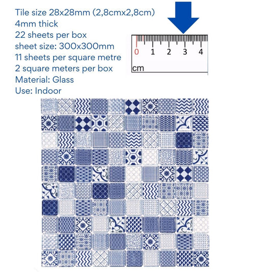 Decor Tiles - Blue Patterned Glass 23mm