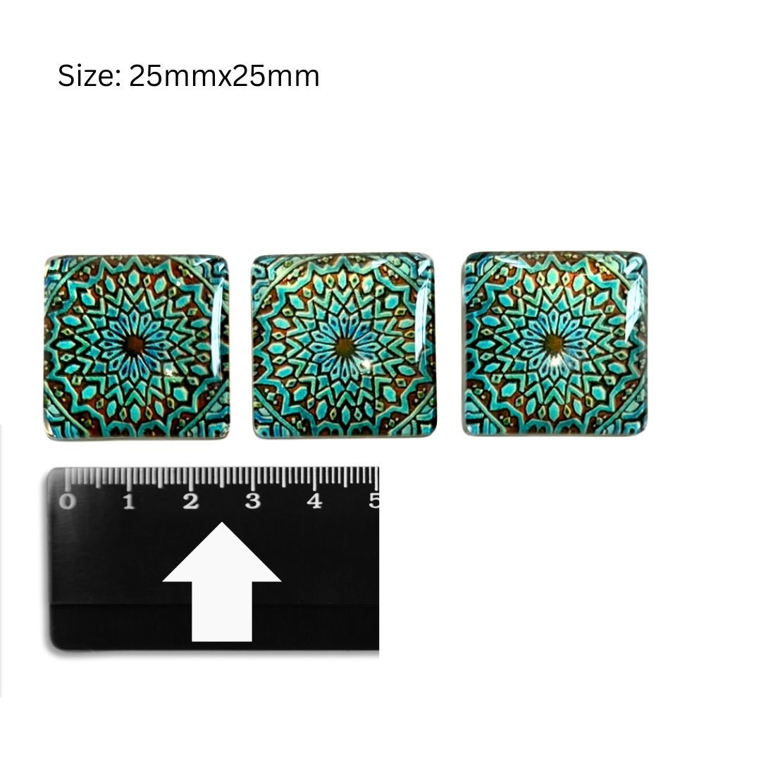 Glass Domed Inserts (F) Turquoise - Set of 3 (25x25mm)
