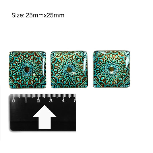 Glass Domed Inserts (F) Turquoise - Set of 3 (25x25mm)