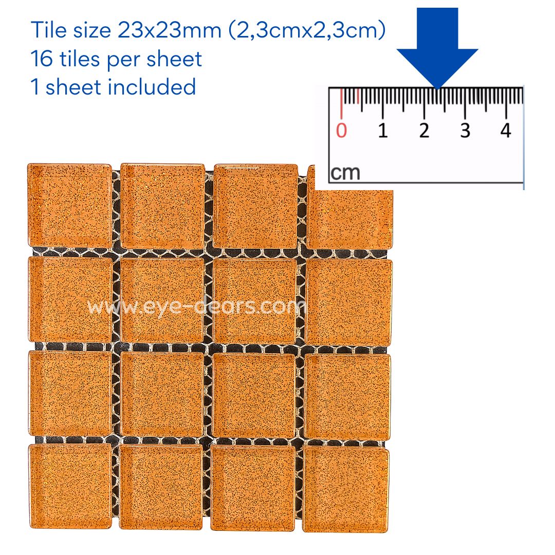 Mosaic Tiles - 10 x sheets of  Caramel Glitter 23x23mm