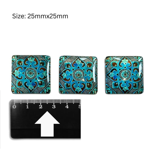 Glass Domed Inserts (G) Turquoise - Set of 3 (25x25mm)
