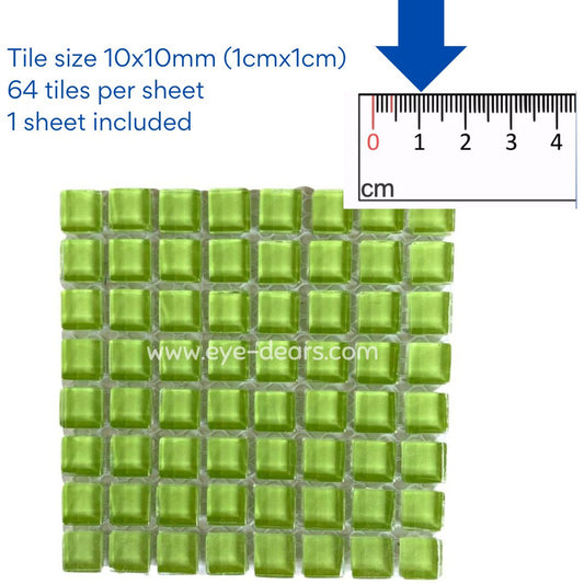 Mosaic Tiles -Single Sheet Lime Green Glass 10x10mm