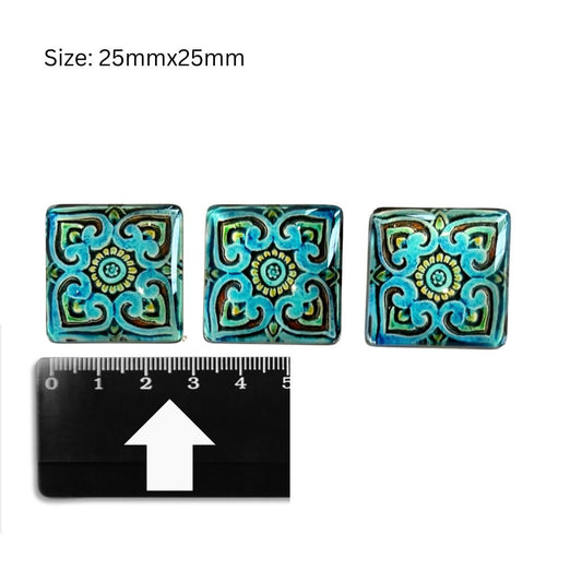 Glass Domed Inserts (H) Turquoise - Set of 3 (25x25mm)