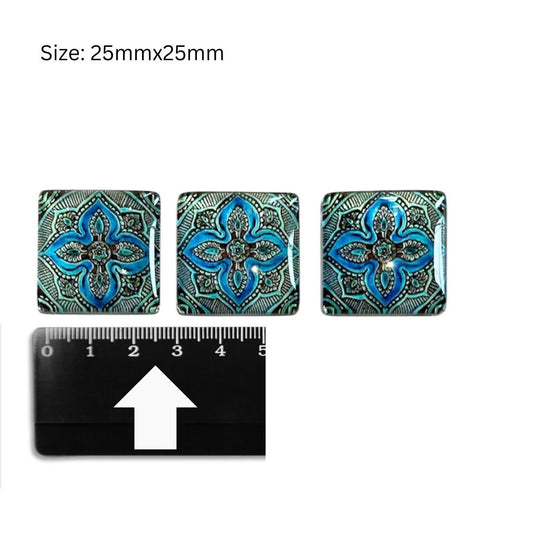 Glass Domed Inserts (I) Turquoise - Set of 3 (25x25mm)