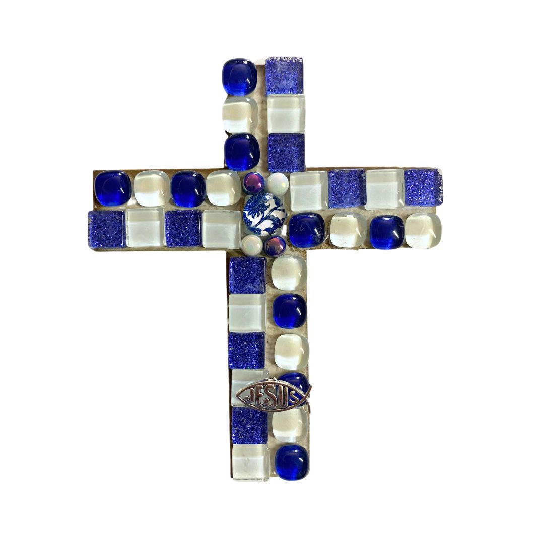 Single - Mosaic Craft Kit with Magnet - Cross Navy Blue (Small)
