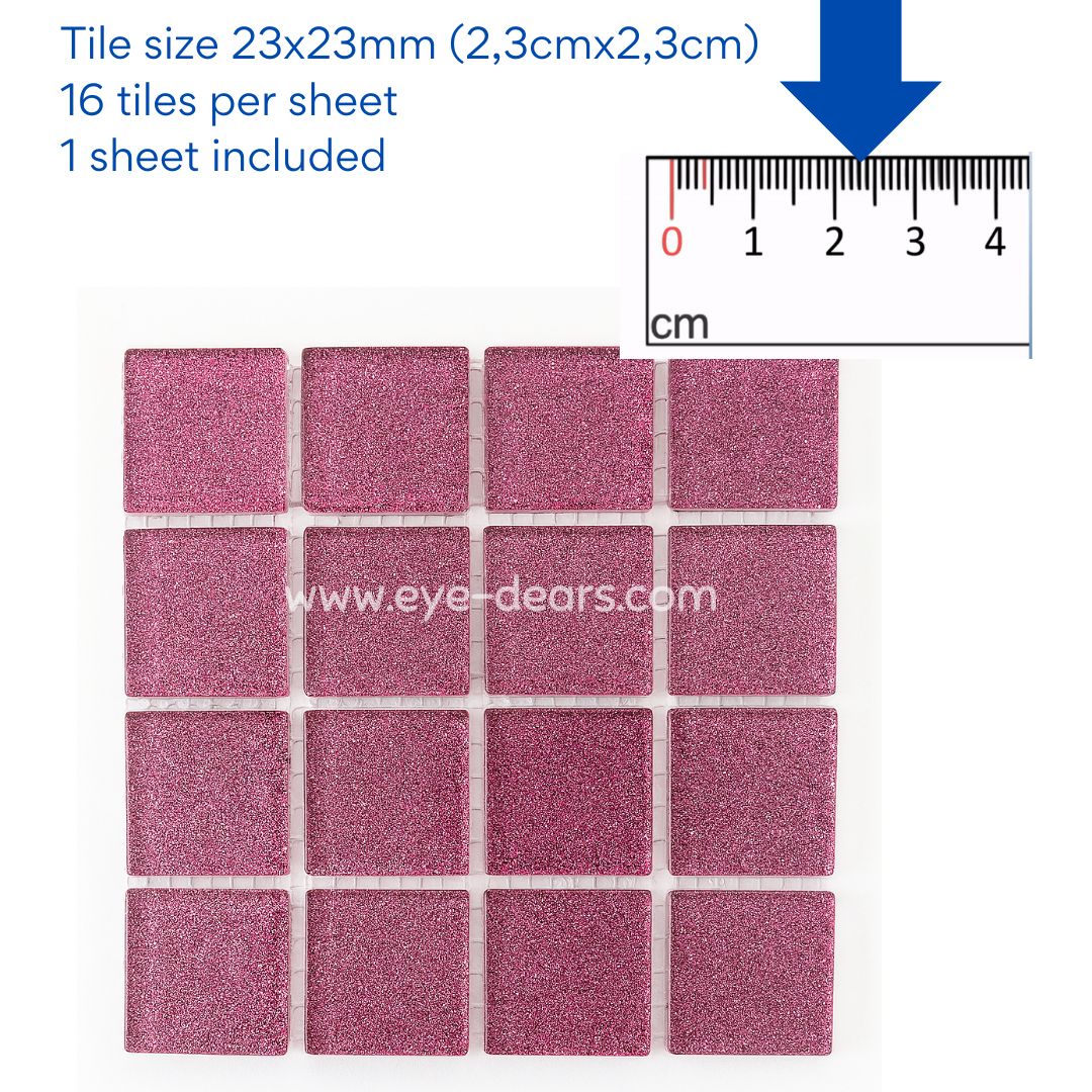 Mosaic Tiles - 10 x sheets of  Soft Pink Glitter 23x23mm