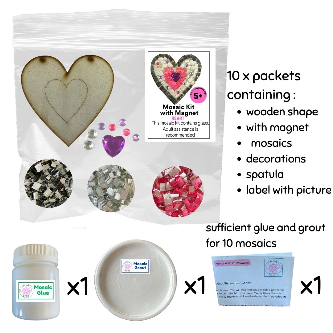 Mosaic Craft Kit with Magnet- Heart (Black, White, Pink)