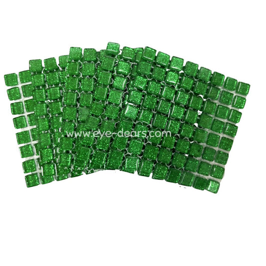 Mosaic Tiles - 10 x Craft Size Sheets of Emerald Green Glitter (10x10mm)