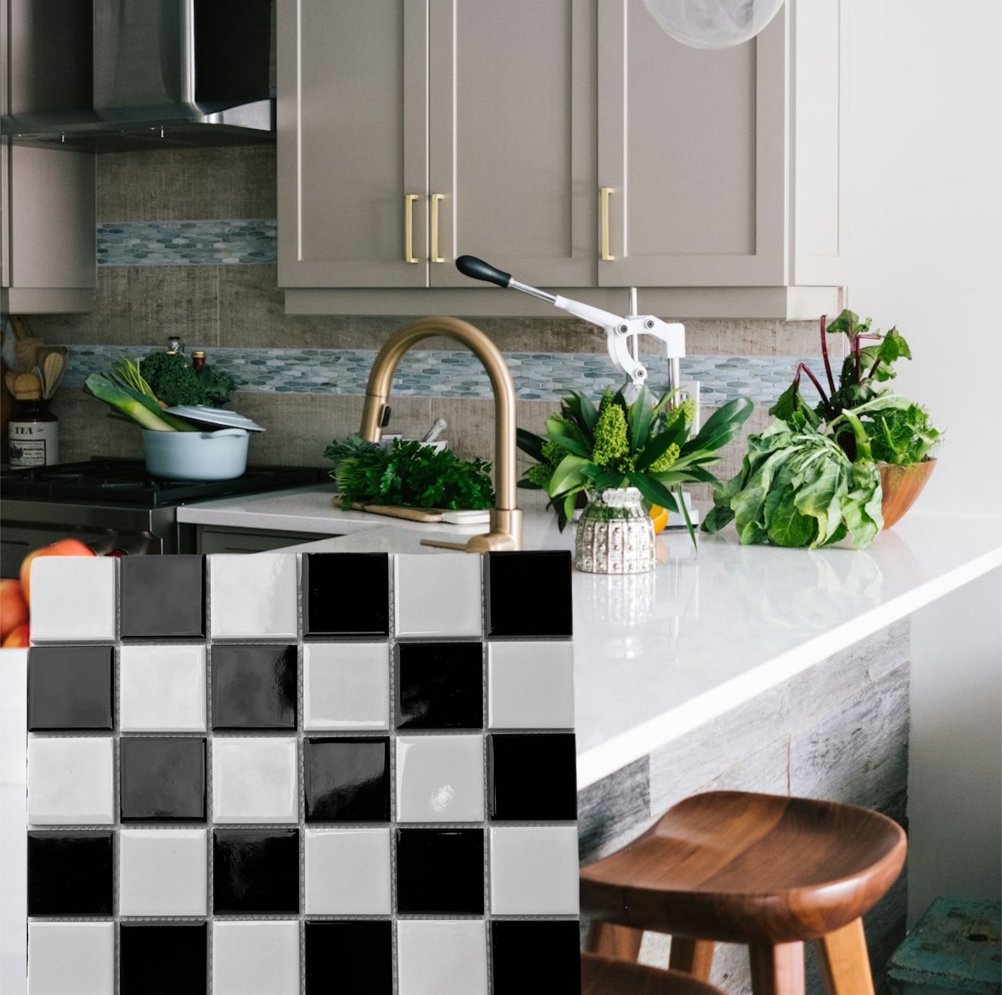Decor Tiles -Glazed Mosaic Mixed Checker Black and White