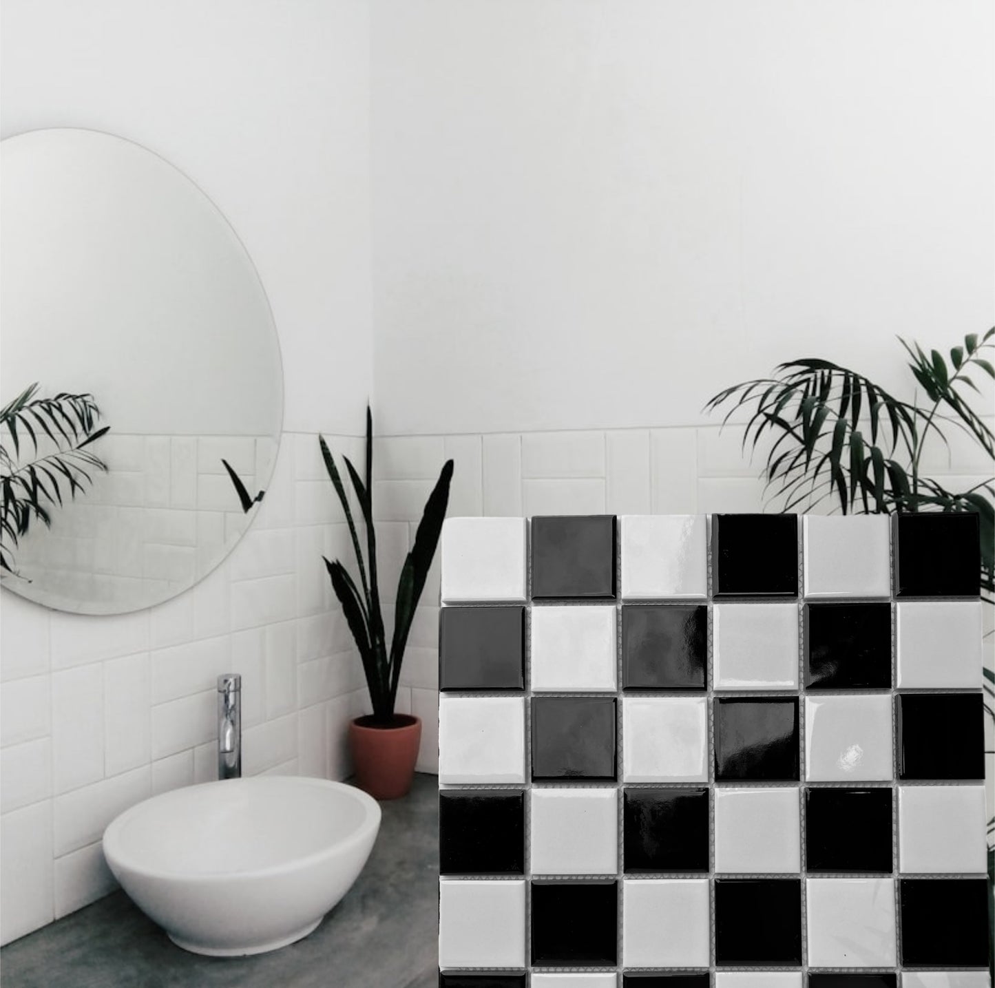 Decor Tiles -Glazed Mosaic Mixed Checker Black and White