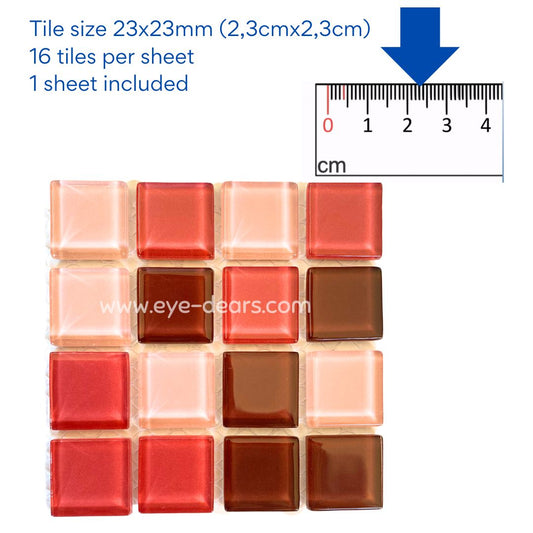 Mosaic Tiles - 10 x sheets of Strawberry Mix Glass 23x23mm