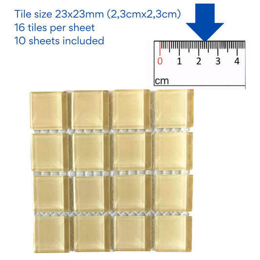 Mosaic Tiles - 10 x sheets of Cream Glass 23x23mm