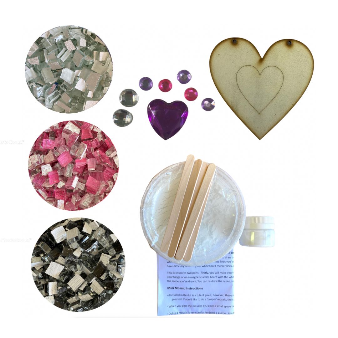 Mosaic Craft Kit with Magnet- Heart (Black, White, Pink)
