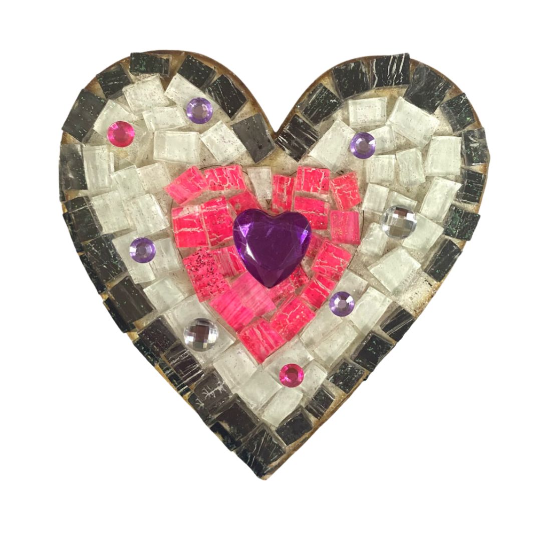 Bulk - Mosaic Craft Kit with Magnet- Heart Black, White, Pink (Small)