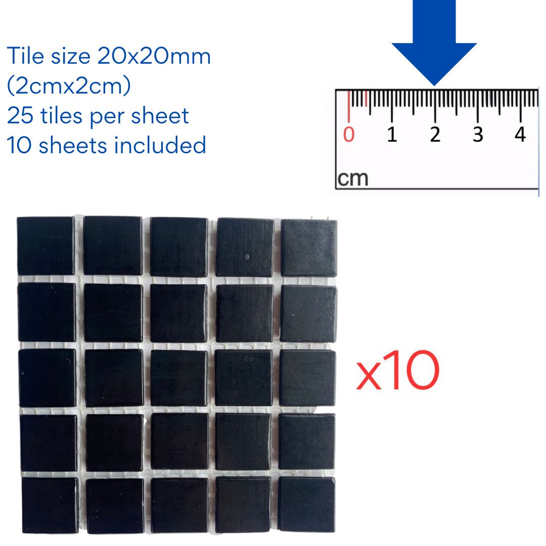 Mosaic Tiles - 10 x sheets of Matt Black 20x20mm