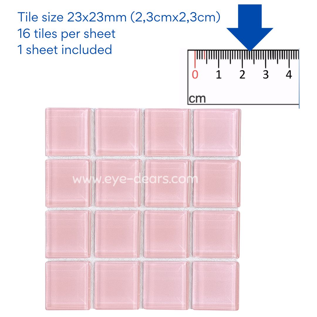 Mosaic Tiles -  Single Sheet Soft Pink Glass 23x23mm