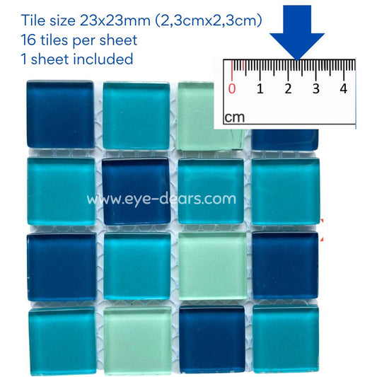 Mosaic Tiles - 10 x sheets of Turquoise Mix Glass 23x23mm